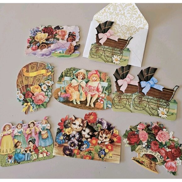 Victorian Die Cut Card (9) Ephemera Collection reproduced from antique unused - Picture 1 of 9